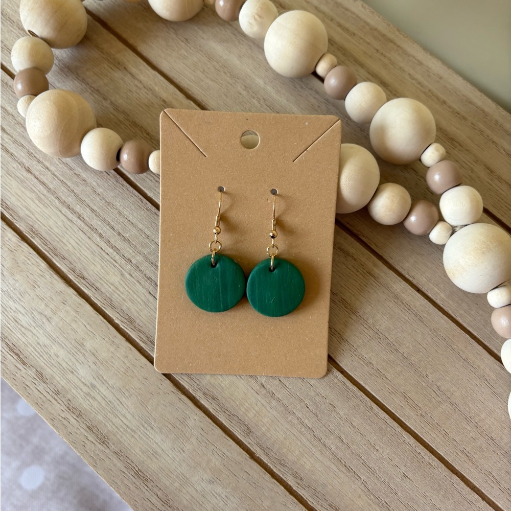 Green Circle Drop Earrings – Lightweight Handmade Dangle Earrings